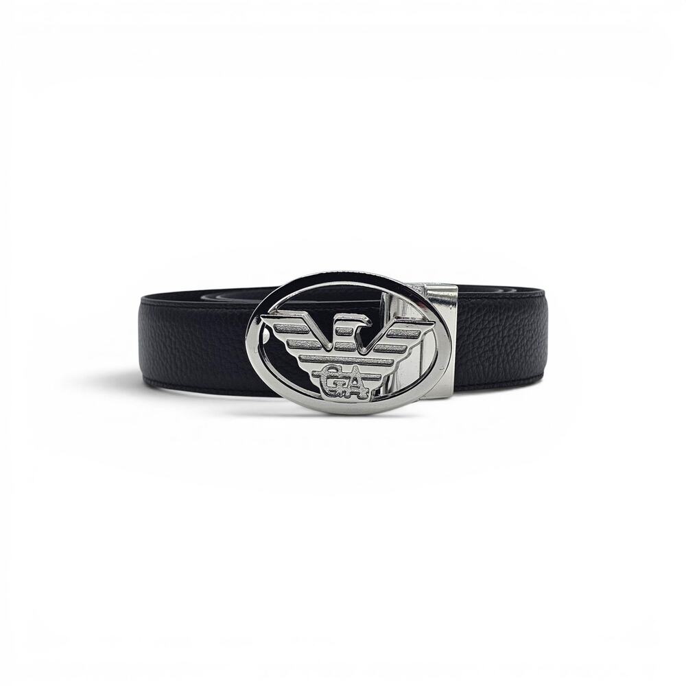 Emporio Armani Leather Reversible Belt Black with Silver Eagle Buckle